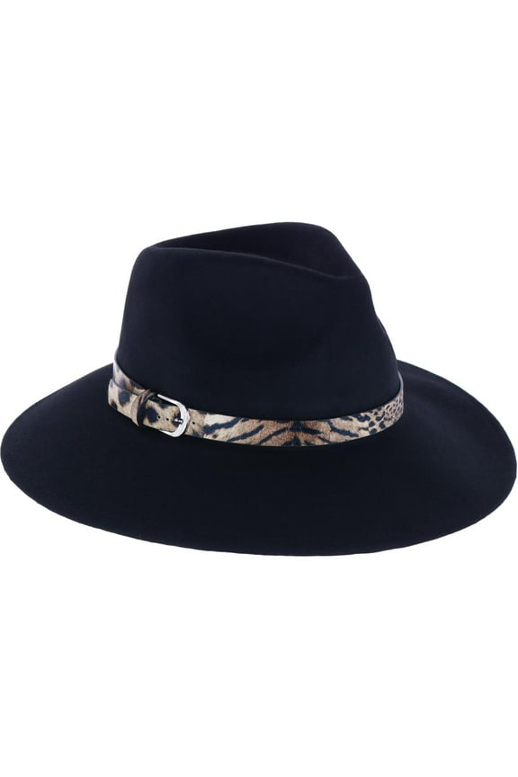 Wool Pinched Crown Fedora with Leopard Band (Women)