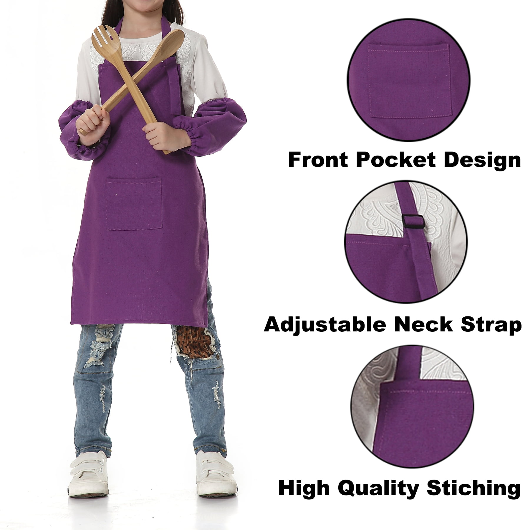 Buybai Kids Apron for Girls Toddler Chef Apron with Adjustable Neck Strap  for Kitchen Cooking Painting Baking Washable