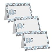 Paper Clever Party Elephant Table Place Cards (25 Pack) Buffet Signs Boys Baby Shower, Birthday Banquet - Folded Favor Tags Goodie Bags - Blank Tented Card - Jungle Theme Supplies Blue and Grey