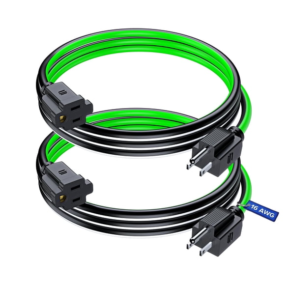 Cable De Extensión Maximm De 3 Pies, Paquete De 2, Color Negro, Blanco Y Verde, 16 Awg, Cable De Alimentación Compacto Para Interiores De 3 Clavijas, Certificación Etl