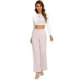 thumbnail image 2 of FUNYYZO Women Long Trousers Elastic Wasit High Rise Work Pants Solid, 2 of 6