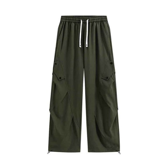 JTieacloth Mens Cargo Long Pants 2025 Men's Pleated Casual Japanese Workwear Loose Plus Size Vertical Straight Leg Pants Green