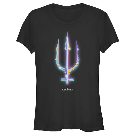 Junior's Aquaman and the Lost Kingdom Shiny Trident Graphic Tee Black Medium