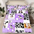 thumbnail image 2 of Homewish Fashion Cow Print Queen Sheet Sets, Rustic Farmhouse Animal Flat Sheet, Dreamy Purple Patchwork Queen Fitted Sheet, Breathable Home Decor, 4-Piece, 2 of 7