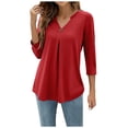 thumbnail image 2 of Ketyyh-chn99 Chemises à Manches Longues pour Femmes Y2K Vêtements Grande Taille Été Tuniques Décontractées à Manches Courtes Hauts Confortables Amples à Col Ras du Cou Rouge,G, 2 of 5