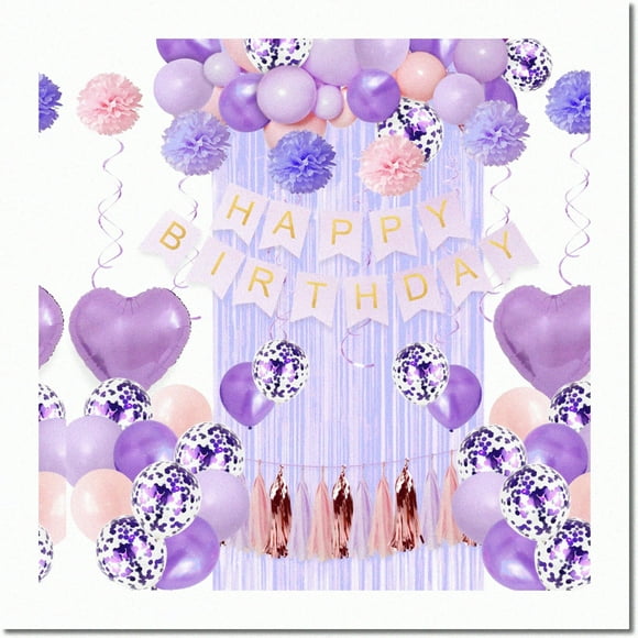 Butterfly Bliss Party Pack: Ballons Violet Foncé, Bannière Joyeux Anniversaire, Rideau Frangé, Ballons Confettis et Plus Encore! Parfait pour les Femmes et les Décorations de Fête d'Anniversaire Violettes des Filles.