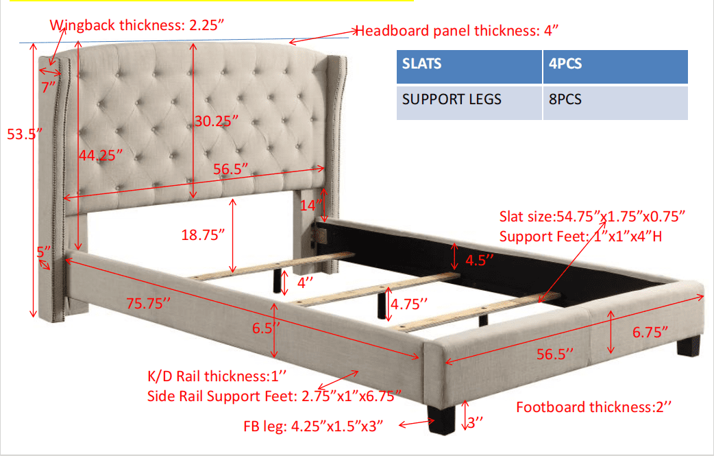 BSHTI Modern Full Size Platform Bed Frame with Upholstered Headboard and wood slats support for Livingroom