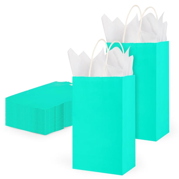 DjinnGlory Paquete de 24 Bolsas de Regalo de Papel Verde Azulado 23x14x8 cm