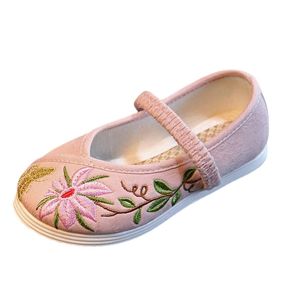 NOKIO Girls Women Shoes Ethnic Style Wedge Heel Hanfu Cloth Shoes Girls Flat Bottomed Embroidered Sandals Fashionable Children Performance Embroidered Sandals