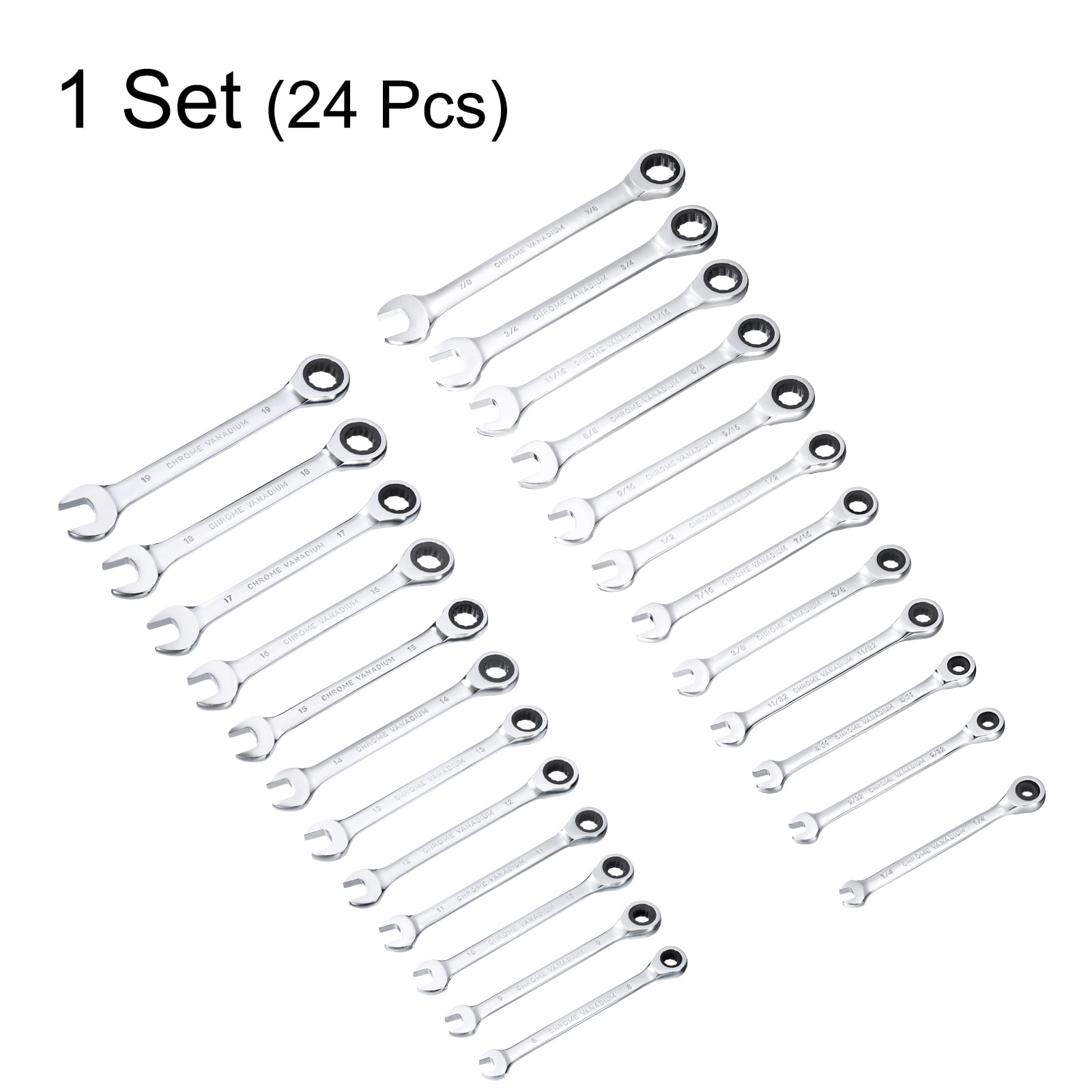 Uxcell 24 Pieces Ratcheting Combination Wrench Set Inch and Metric 12PT Ratchet Wrench