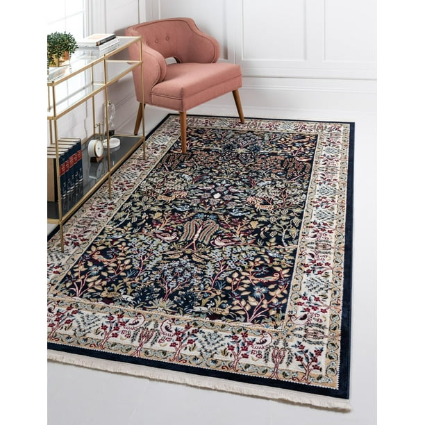 Unique Loom Bristol Narenj Rug Navy Blue/Beige 3' x 5' 1" Rectangle Floral Traditional Perfect