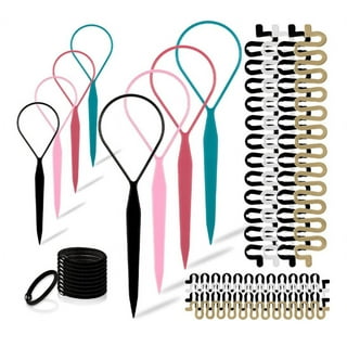 Topsy Tail Hair Tools, TsMADDTs 4 Pcs Topsy Tail Hair Loop Styling Tool,  Hair Flip Tool with 10pcs Hair Ties, Pink