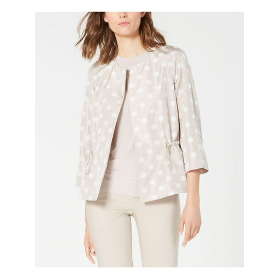 ANNE KLEIN Womens Beige Open Front Polka Dot Formal Jacket M