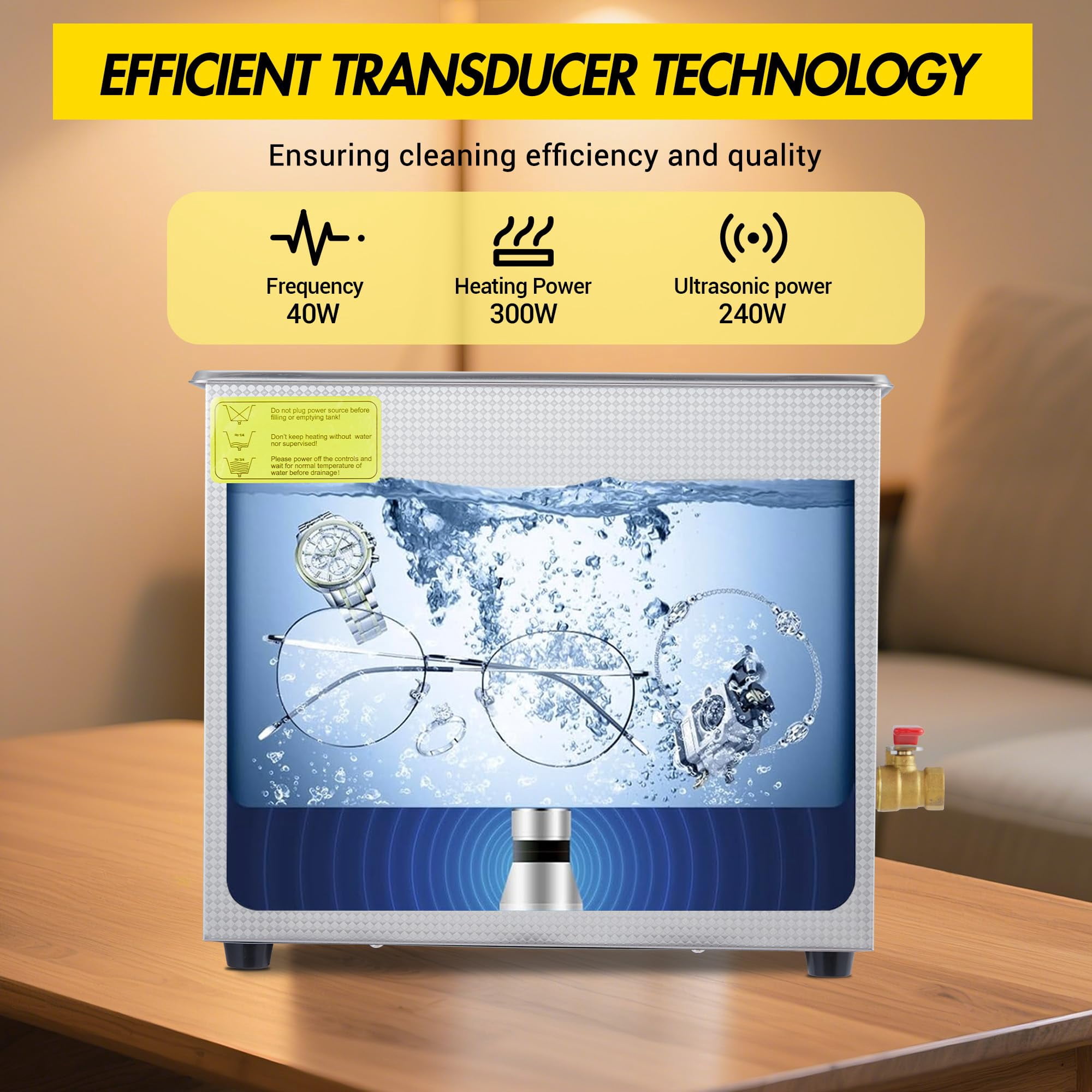 10 L Commercial Ultrasonic Cleaner with Heater & Digital Timer - 40kHz Professional Cleaning Machine for Jewelry, Glasses, Dentures, Tools,240 W