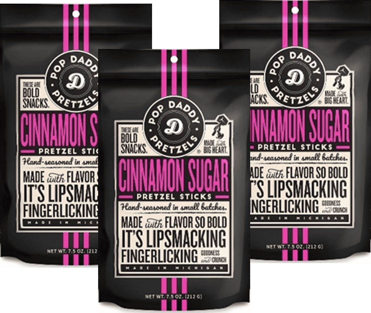 Pop Daddy Cinnamon Sugar Gourmet Pretzel Sticks, 3Pack 7.5 oz. Bags