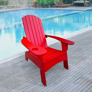 DeeHome Outdoor or indoor Wood Adirondack chair with an hole to hold umbrella on the arm ,red