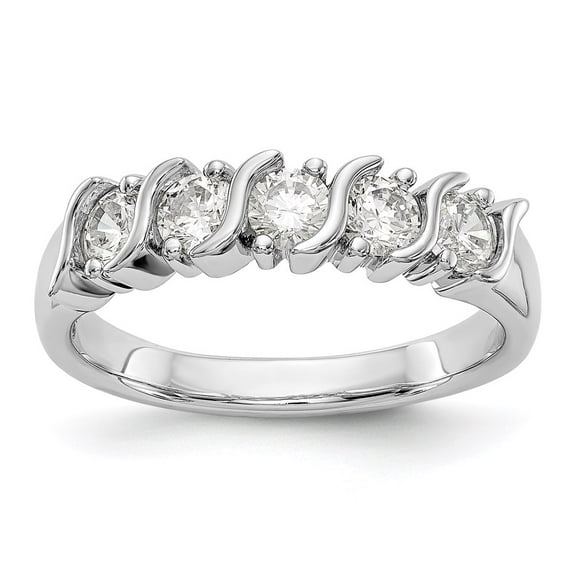 14K White Gold Ring Band Wedding Diamond Round 5-Stone , Size 5