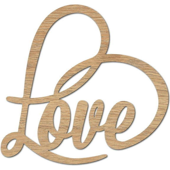 Love Wood Sign Wooden Laser Cutout Sign Word Unfinished Slices Wood Sculpture Letter Wall Sign Ornaments Art for Crafts DIY Personalized Front Door Kitchen Home Wall Decor 8.3x8Inch