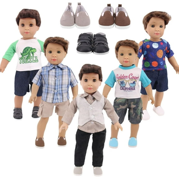 ZITA ELEMENT 5 Sets Boy Doll Clothes and 3 Pairs of Shoes Fit for 18 inch Boy Dolls