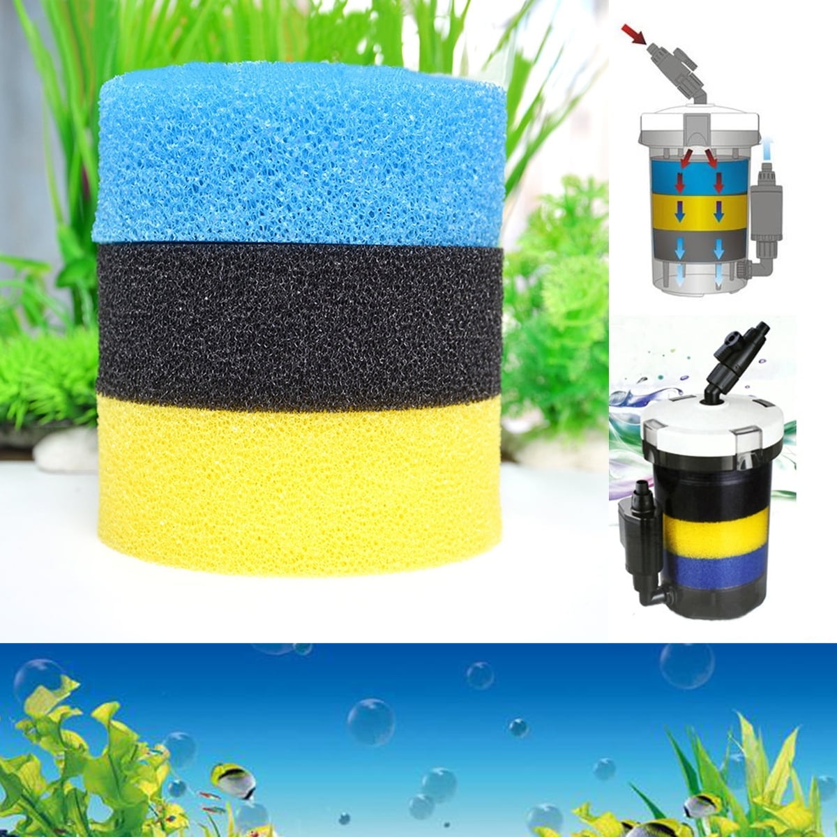 3Pcs Aquarium Fish Tank Biochemical Cotton Filter Canister Sponge HW