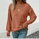 thumbnail image 4 of Suéter de cuello redondo para mujer, informal, de moda, de manga larga, cuello redondo, color liso, tejido con mangas farol, blusa para mujer, 4 of 5