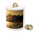 thumbnail image 3 of Nature Piggy Bank, Idyllic Sunrise in the Bog with Tree Reflections on Lake Misty Morning Scenery, Ceramic Coin Bank Money Box for Cash Saving, 3.6" X 3.2", Sepia, by Ambesonne, 3 of 4