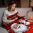 thumbnail image 5 of Santa Claus Merry Christmas Flannel Blanket for Bed,Travel and Camping, Xmas Snowflake Red Plaid Super Soft Cozy Blanket for All Seasons 50"x60", 5 of 9