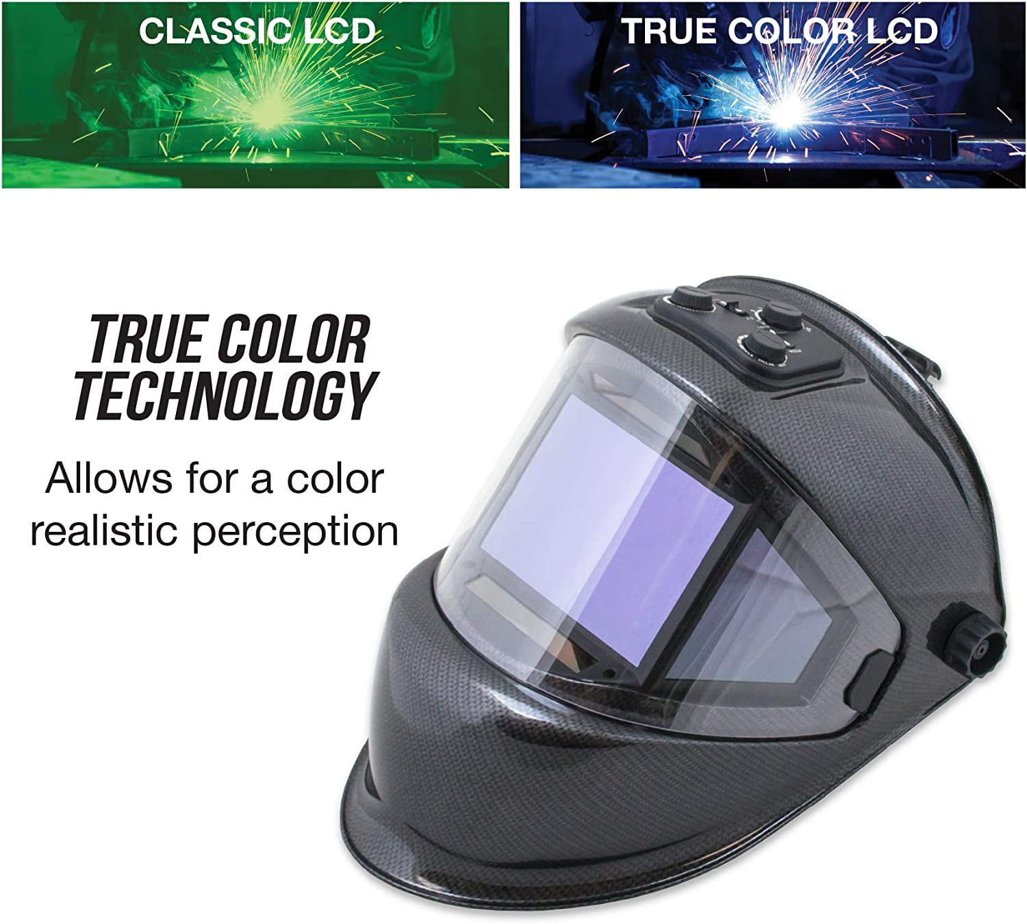 TGR Panoramic 180 View Solar Powered Auto Darkening Welding Helmet - True Color (Carbon Fiber)
