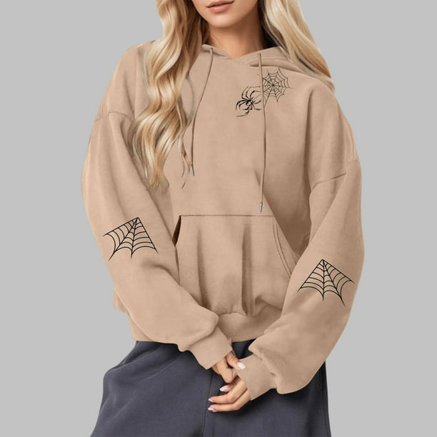 Heisall Womens Hoodies Halloween Print Hooded Longline Sweatshirts Long Sleeve Pocket 2025 New Arrival Autumn Winter