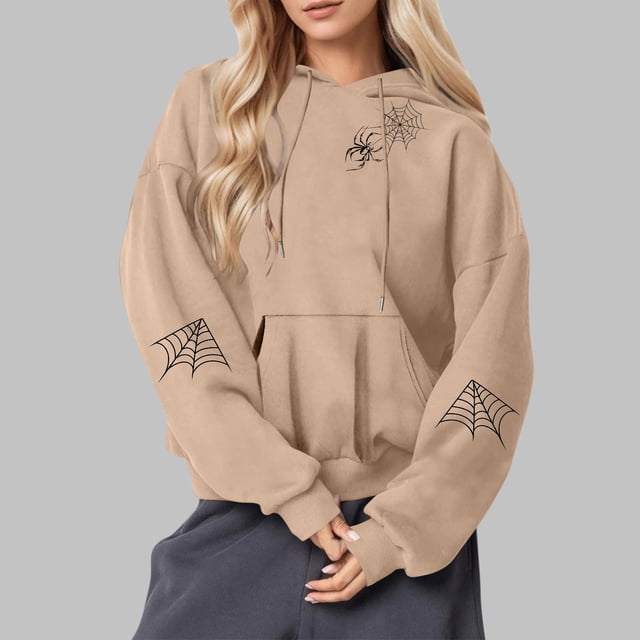 Heisall Womens Hoodies Halloween Print Hooded Longline Sweatshirts Long Sleeve Pocket 2025 New Arrival Autumn Winter