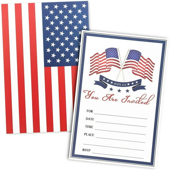 American Flag Invitations with Envelopes for 4th of July Party (4x6 In, 36 Pack)