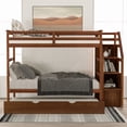 thumbnail image 6 of Bunk Bed, Twin-Over-Twin Bunk Bed with Twin Size Trundle and 3 Storage Stairs, Solid Wood Bed Frame with Full Length Guardrail for Boys, Girls, Teens Bedroom, No Box Spring Needed, Walnut, 6 of 7