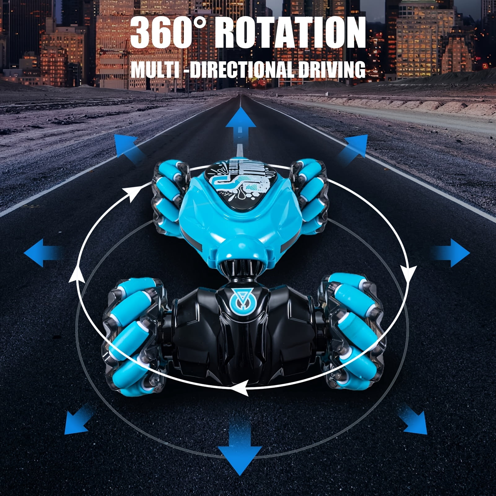 1:14 RC Stunt Car, 2.4GHz Gesture Sensing Remote Control Car ,360 Degree Rotation Deformable Four- wheel Drive Vehicle, can run flat and climb with Music and Light