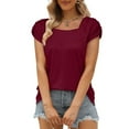 thumbnail image 4 of Timegard Womens Tops Summer Casual Drop Shoulder Ruched Short Sleeve Slim Comfy Solid Color Tops Tee, 4 of 8