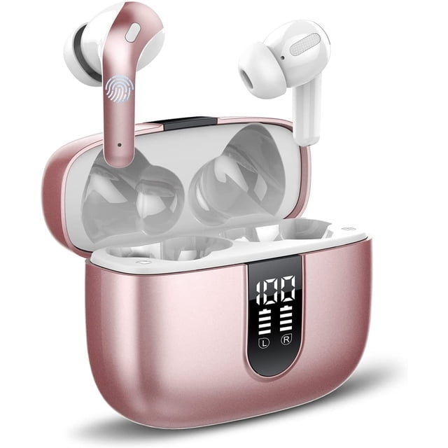 Auriculares Inalámbricos, X08 Auriculares Inalámbricos con Micrófono, 40 Horas de Reproducción, Control Táctil, Auriculares de Carreras Impermeables IPx7 (Oro Rosa) Taopod JM