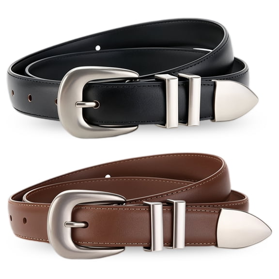2 Pack Big Tall Women Extra Long Genuine Split Leather Belt, Plus Size Extended Waist Dress Belt with Alloy Pin Buckle for Big Waist Jeans & Casual Pants