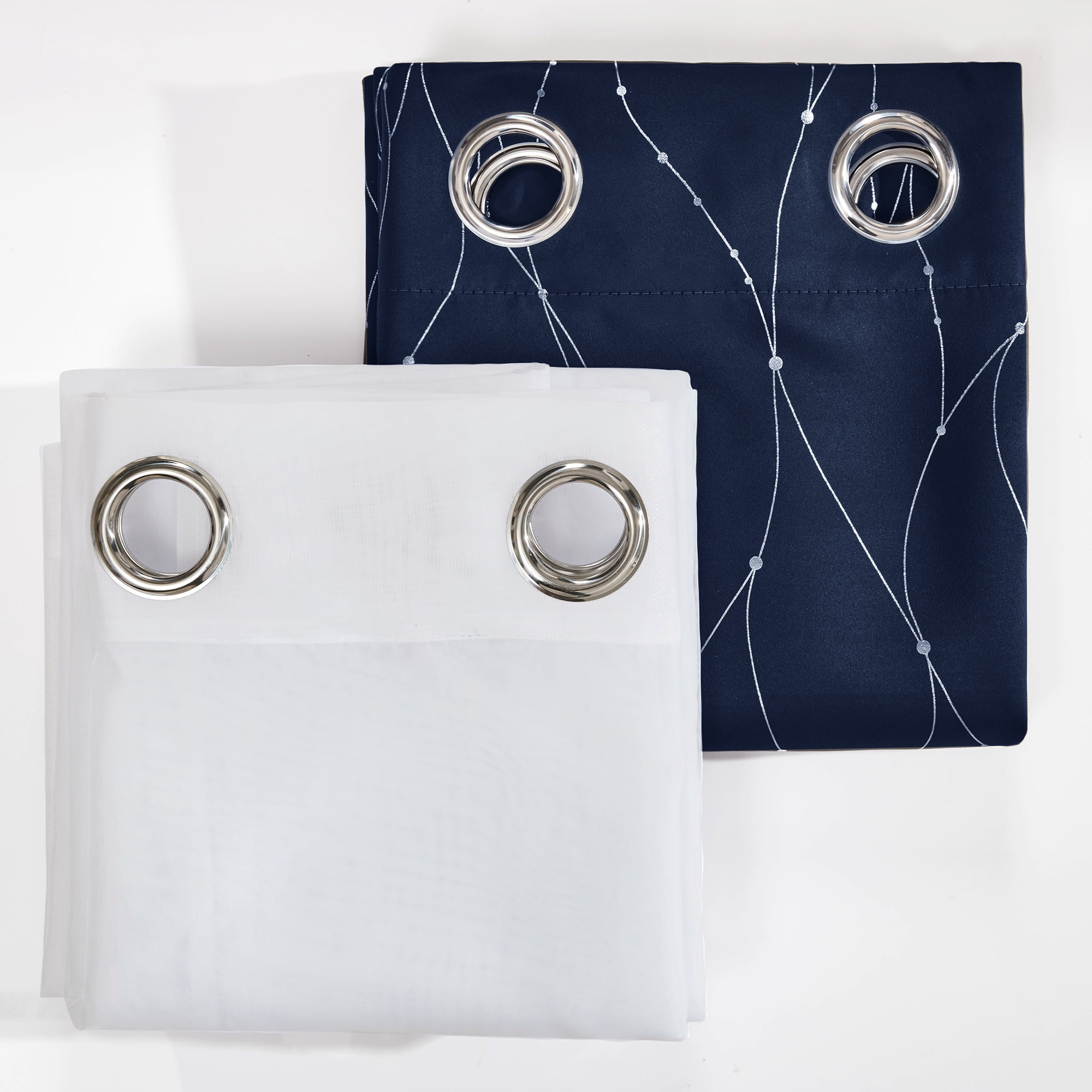 Deconovo 52"x72" Grommet Blackout and Sheer Curtains Set for Bedroom, Navy Blue/White, 4 Pcs, Adult