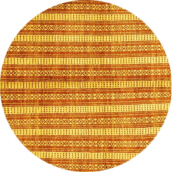 Ahgly Company Indoor Round Abstract Yellow Contemporary Area Rugs, 4' Round