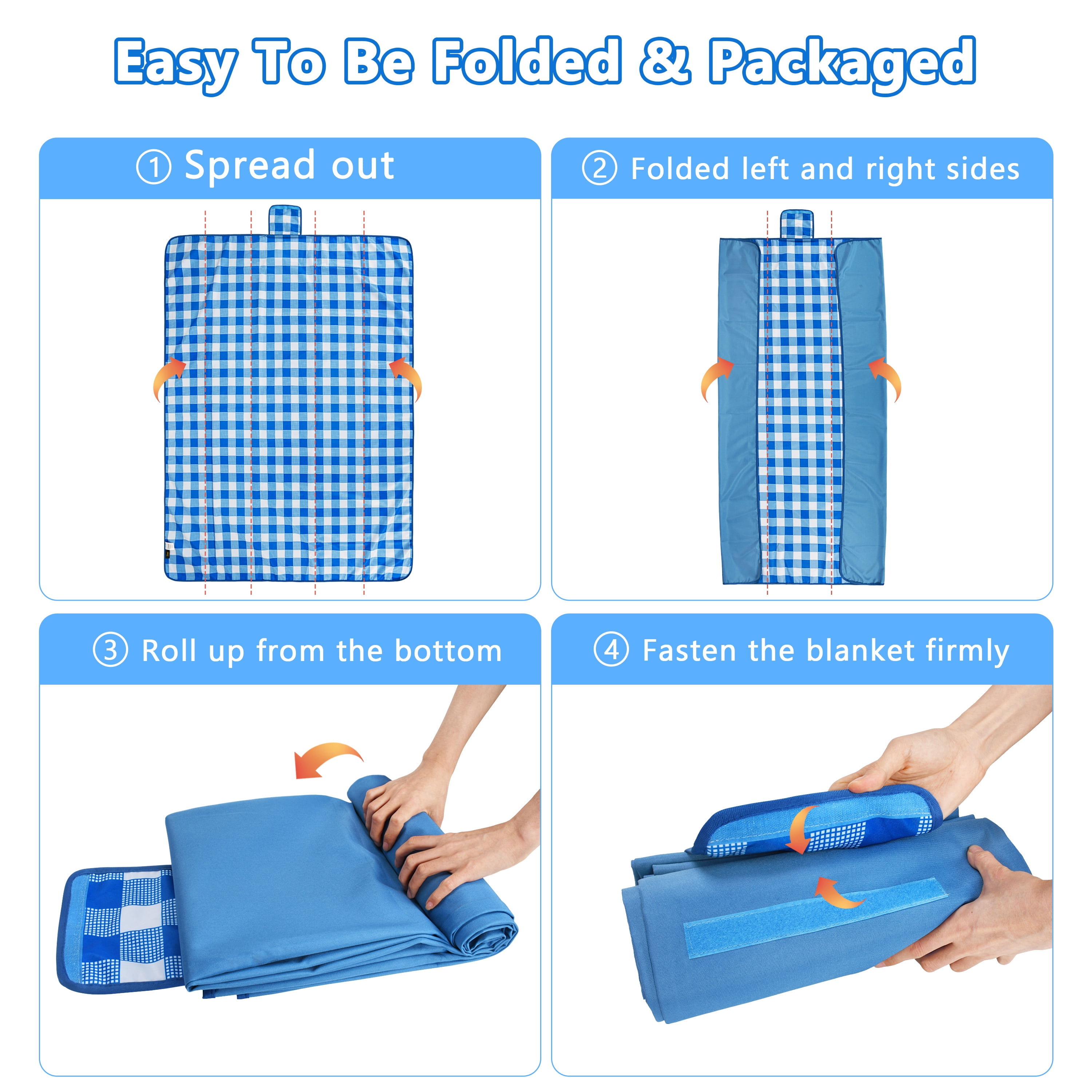 Tirrinia Large Picnic Blanket Beach Blankets, 80''x60'' Gingham Picnic Mat Waterproof Sand Proof Foldable Portable for Outdoor Camping Hiking Travel Grass Park Music Festival Lawn Mats, Blue