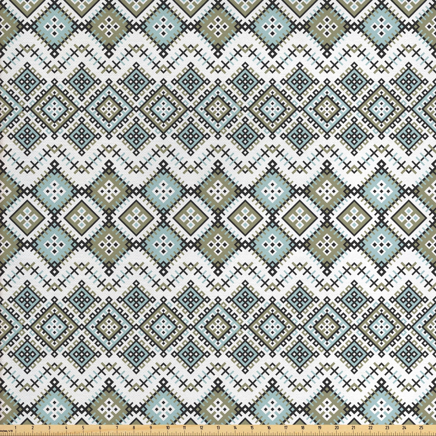 Ethnic Fabric by The Yard, Geometric Pattern with Fractal Square Shapes