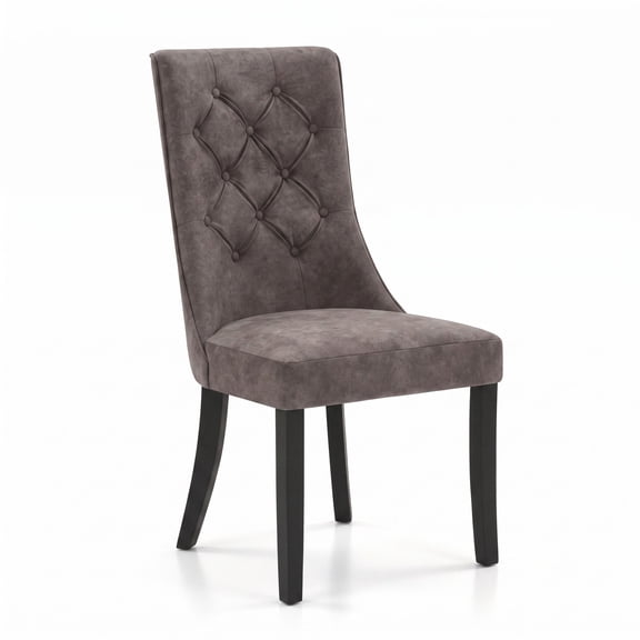Furnibear Tufted Dining Chairs Set of 2, Upholstered Velvet Accent Side Chairs with High Backrest, Padded Seat and Rubber Wood Legs for Kitchen Living Room, Light Gray