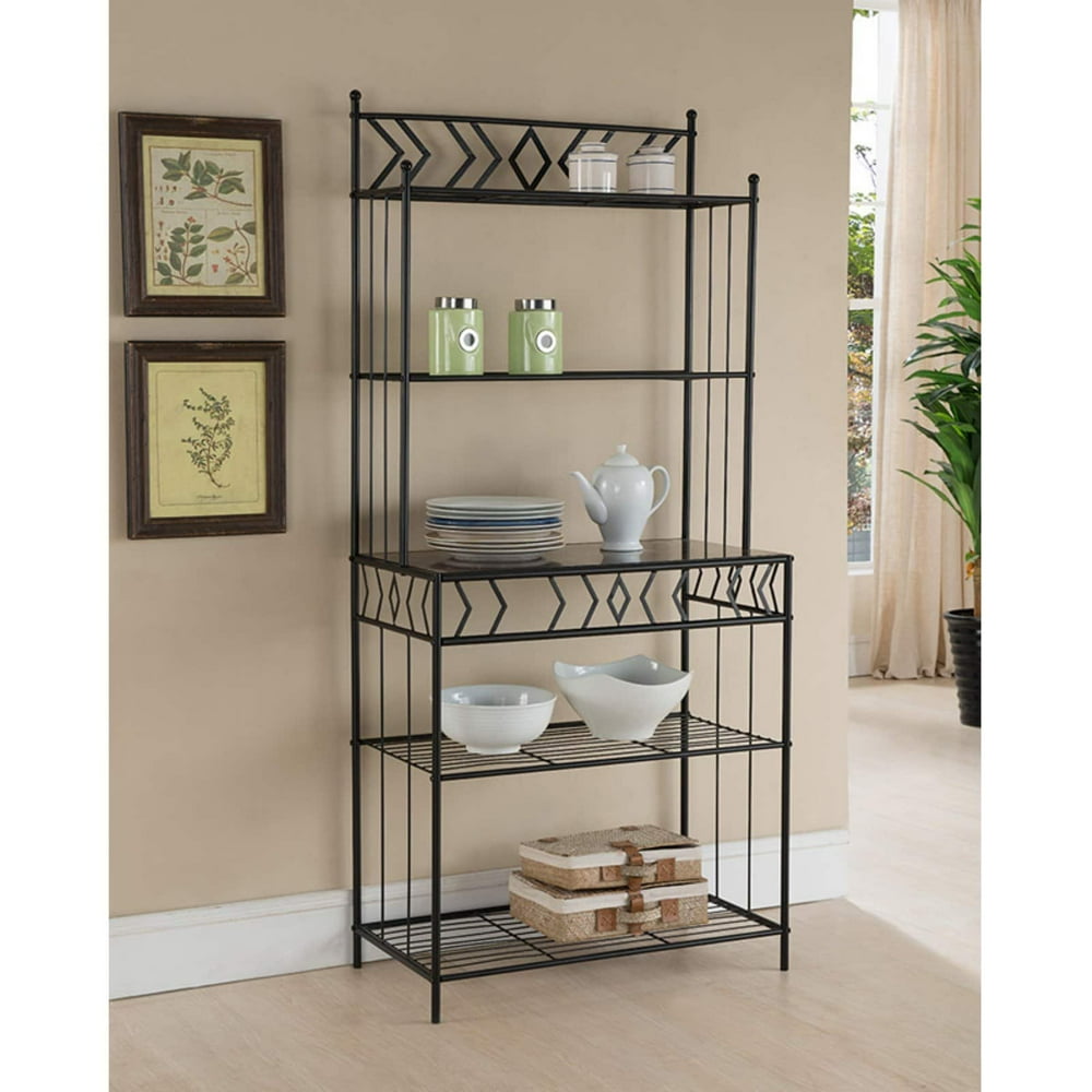 K&B Furniture Black Metal Storage Bakers Rack