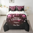 thumbnail image 2 of Manfei Cartoon Snowflake Tree Bedding Comforter Set 7pcs, Happy New Year Queen Bedding Sets, Pink Christmas Ball Reversible Queen Sheet Sets, Super Cozy Room Decor, 2 of 7