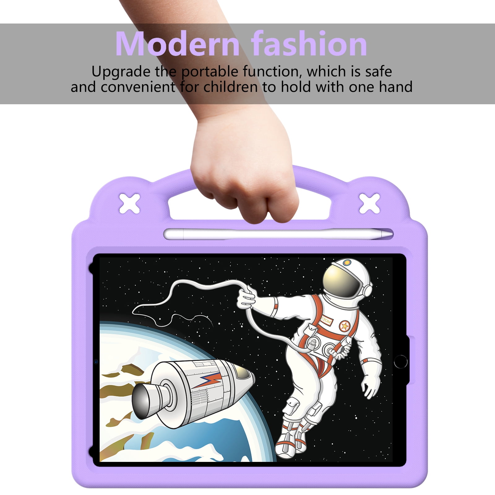 ELEHOLD Kids Case for iPad 9th/8th/7th Gen (2021/2020/2019)10.2 inch, EVA Foam Cute Cartoon Case with Built-in Kickstand Pencil Holder Shockproof Portable Case for iPad 10.2",Lightpurple
