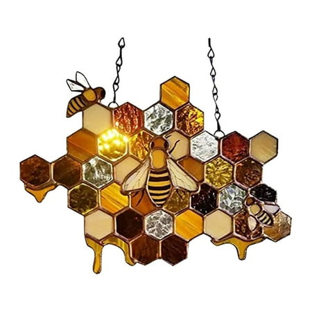 

Colorful Acrylic Window Hanging Bee Lighter Wall Decor Honeycomb Wall Art Acrylic Pendant Decorations Lifelike Home