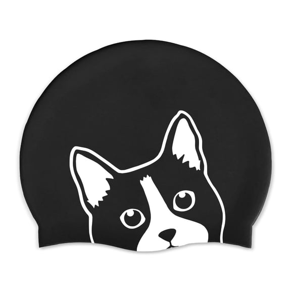 WIRESTER Black Silicone Swim Cap for Women Men Adults Kids Boys Girls, Silicone Waterproof Swimming and Bathing Caps for Long and Short Hair - Black (Tuxedo Cat)