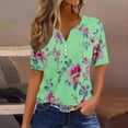 thumbnail image 2 of Women's Summer Clothes Button up Vintage Floal Printing V Neck Blouse Short Sleeve Loose Fit Flowy Tunic Tops Fashion 2024 Dressy Casual Tops for Lady Green T Shirts M, 2 of 5