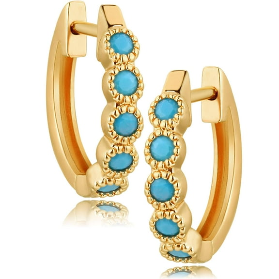Fettero 14K Gold Plated Dainty Beaded/Circle/Spike/CZ Huggie Hoop Earrings for Women Jewelry