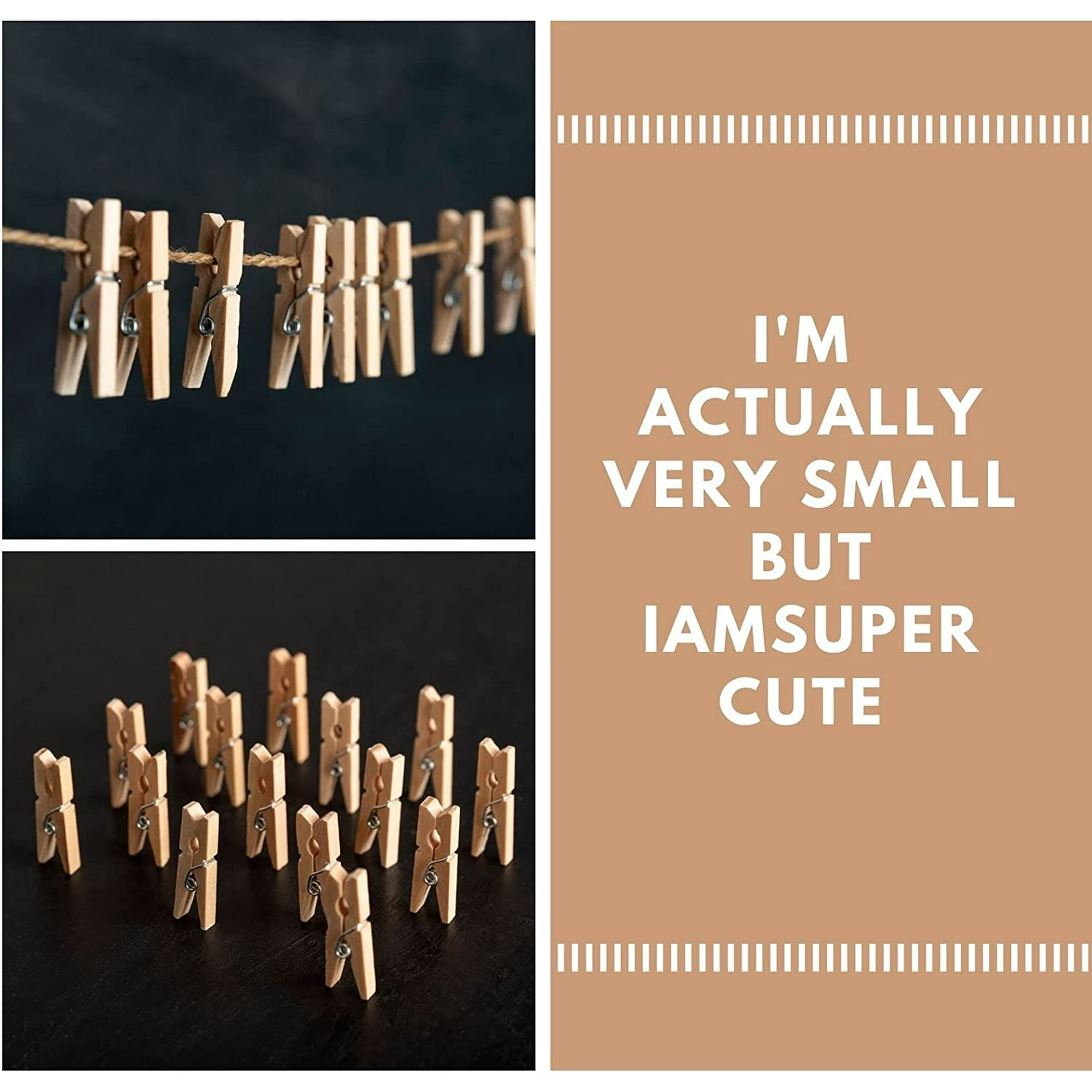 Mini clothes Pins for Photo, 200 pcs 1 Natural Wooden Small clothespin with  Jute Twine, Mini Photo clips Small clothes Pins for Photos, crafts, Arts,  cocktails