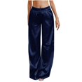 thumbnail image 2 of BLOCLOALO Baggy Pants Flowy Pants Women's Satin Pajama Pants Wide Leg Sweatpants Elastic Waist Summer Casual Sports Trousers with Pockets Loose Pants Palazzo Pants Elastic Waist Pants Bu1 S, 2 of 7
